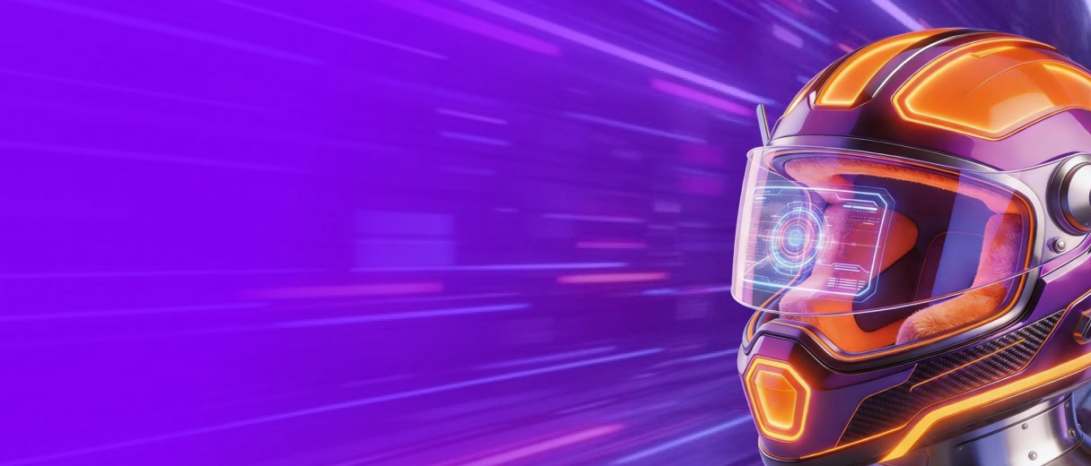 Rennfahrer in violettem Neonlicht